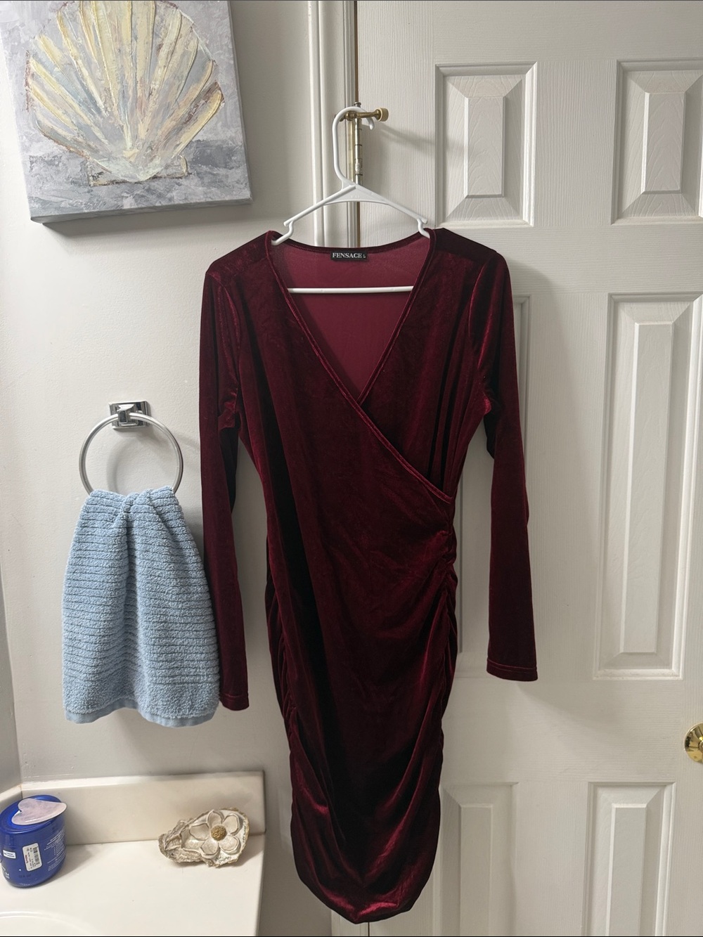 Women's Burgundy Velvet Wrap Dress